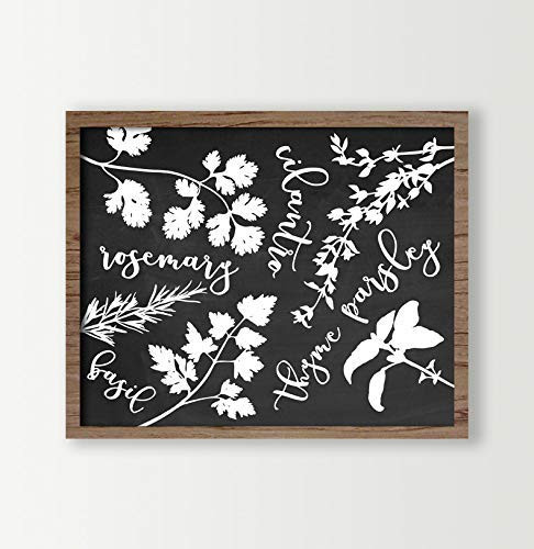 Cooking Herbs Decor - Kitchen Wall Art Print - Black and white or Choose Color - Chalkboard Look - Basil, Cilantro, Rosemary, Parsley, Thyme