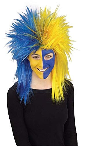 Rubie's Blue and Yellow Sports Fan Wig, Blue/Yellow, One Size
