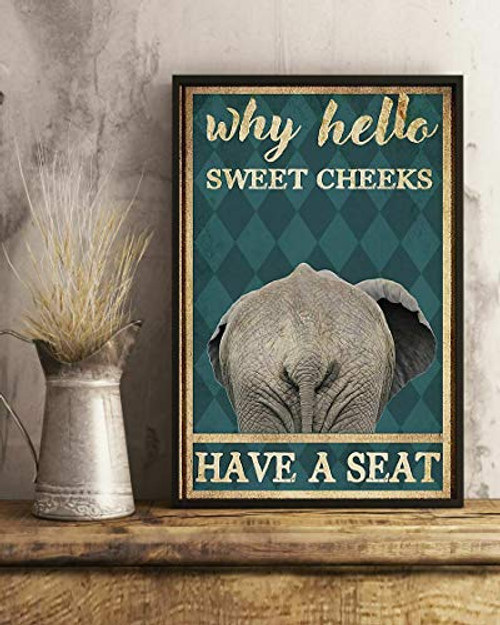 NGFD Bathroom Elephant Why Hello Sweet Cheek Have A Seat Decor Poster Metal Sign 8x12 inch