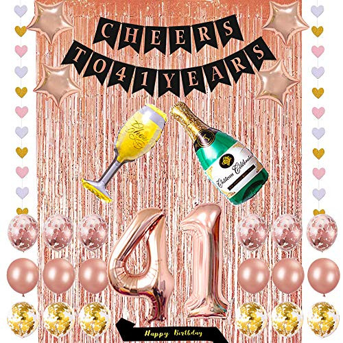 Cheers To 41 Years Banner and Balloons Happy 41st Birthday Sash and 41st Number for 41 Years Old and Anniversary Party Decorations Cheers To 41 Years Banner and Balloons Happy 41st Birthday Sash and 41st Number for 41 Years Old and Anniversary Party Decorations