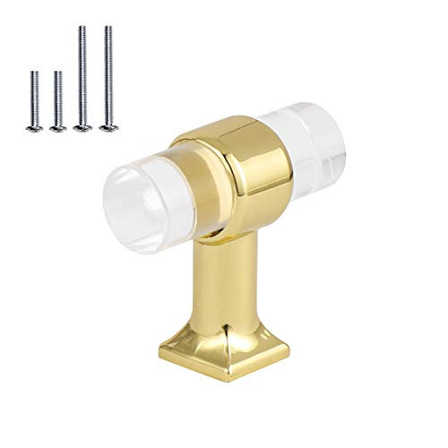 5 Pack Orger Drawer Knobs Acrylic Clear T-bar Knobs Single Hole 40mm Length Gold Cabinet Knobs for Decor Acrylic Cabinet Handle Knobs
