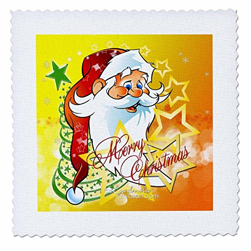 3dRose qs_36594_1 Santa with Stars and Tree-Quilt Square, 10 by 10-Inch