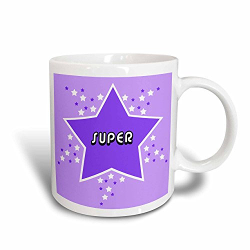 3dRose Purple Super Star Design-Ceramic Mug, 11-Ounce, Multicolored
