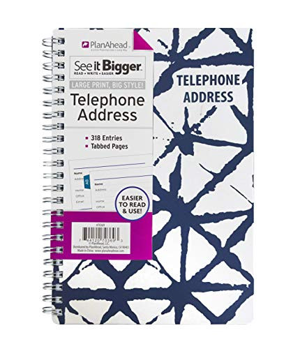 PlanAhead See It Bigger Telephone/Address Book; Large Print with Tabbed Pages (Blue Shibori)