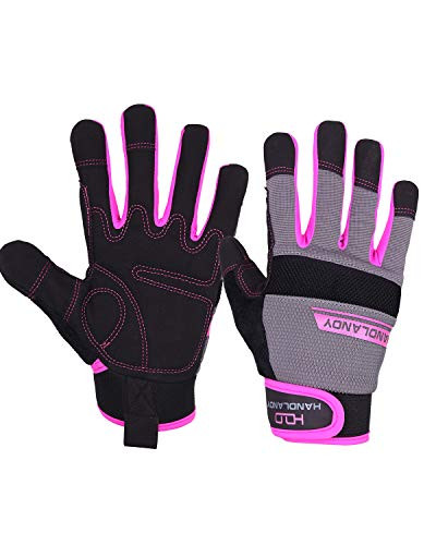 HANDLANDY Utility Work Gloves Women, Flexible Breathable Yard Work Gloves, Thin Mechanic Working Gloves Touch Screen (Medium)