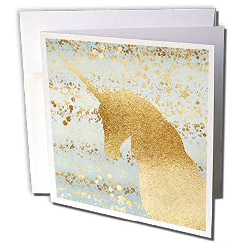 3dRose Image of Gold Aqua Glitzy Confetti Stars Sparkle Unicorn Greeting Card (gc_280779_1)