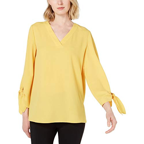 Alfani Womens Tie Sleeve V-Neck Pullover Top Yellow XL