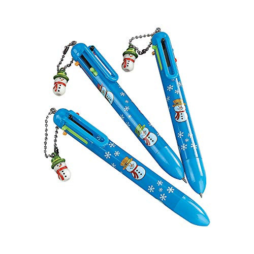 Fun Express Winter Holiday Shuttle Pen with Snowman Charm - 12 Pieces - Stationery Gifts and Giveaways