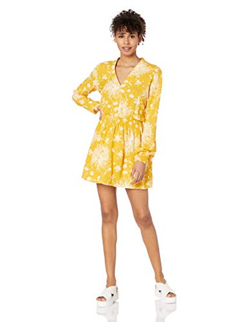 OBEY Women's Annette LS Casual Dress, mustard multi, Large