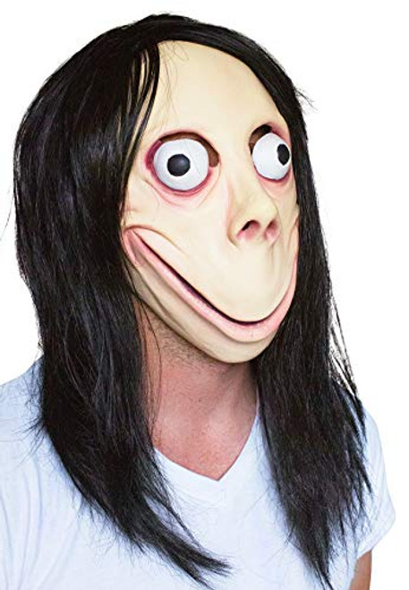 MOMO Scary MASK Halloween Props - Creepy Horror Latex Realistic Full Head with Wig Cosplay Costume Mask Party Decoration