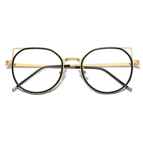 SOJOS Blue Light Blocking Glasses Women Cat Eye Vintage Metal Frame Eyeglasses Fox SJ5059 with Gold Frame/Black Rim/Anti-Blue Light Lens