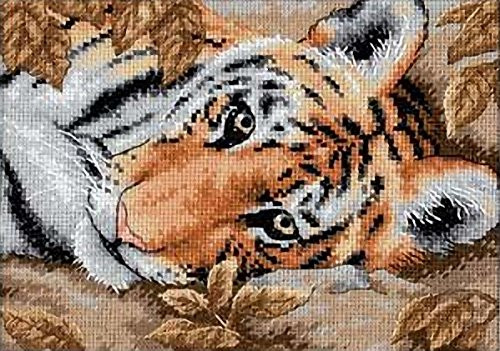 Dimensions Gold Collection Counted Cross Stitch Kit, Beguiling Tiger, 18 Count Beige Aida, 7'' x 5''
