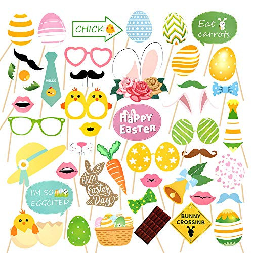 Jblcc Easter Photo Booth Props 44Pcs for Easter Event Party Favors and Easter Decorations Rabbit Colorful Egg Bunny Easter Photographing Party Favors Supplies