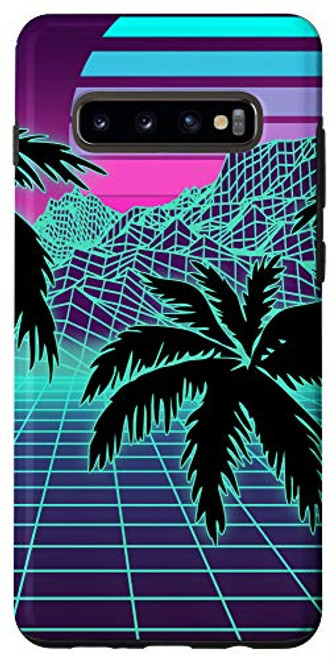 Galaxy S10plus Retro 80s Vaporwave Sunset Sunrise With Outrun style grid Case