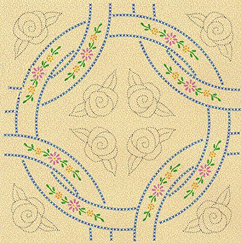 Jack Dempsey Stamped Ecru Quilt Blocks 18"X18" 6/Pkg, Interlocking Wedding Rings