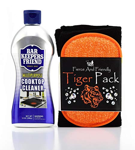 Bar Keepers Friend Cooktop Cleaner 13 OZ With Foxtrot Cleaning Kit (Tiger Pack)