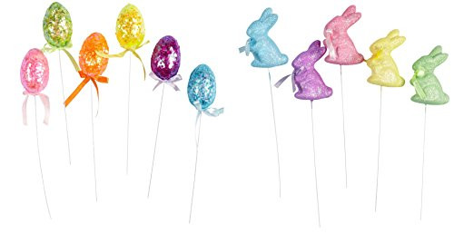 Decorated Foam Easter Egg and Bunny Shaped Easter Basket Flower Picks, Set of 11 (Multicolor Sequin) Decorated Foam Easter Egg and Bunny Shaped Easter Basket Flower Picks, Set of 11 (Multicolor Sequin)