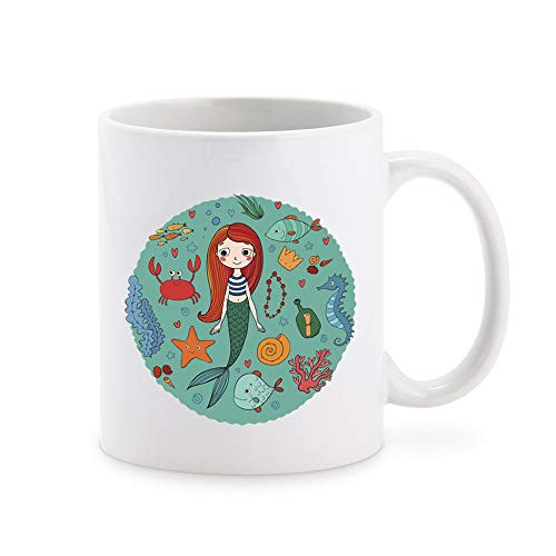 Cute Pretty Pen Art Kids Mermaid and Friends Cartoon Icon Coffee Mug Tea Cup Novelty Gift Mugs 11 oz Cute Pretty Pen Art Kids Mermaid and Friends Cartoon Icon Coffee Mug Tea Cup Novelty Gift Mugs 11 oz