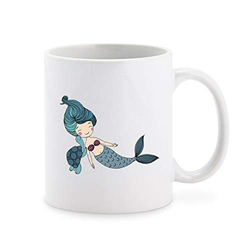 Cute Pretty Pen Art Kids Mermaid Cartoon - with Turtle Coffee Mug Tea Cup Novelty Gift Mugs 11 oz Cute Pretty Pen Art Kids Mermaid Cartoon - with Turtle Coffee Mug Tea Cup Novelty Gift Mugs 11 oz