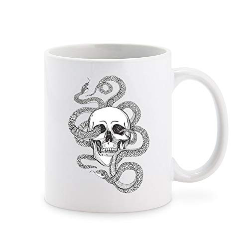 Cool Skull and Snakes Pen Art Cartoon Coffee Mug Tea Cup Novelty Gift Mugs 11 oz