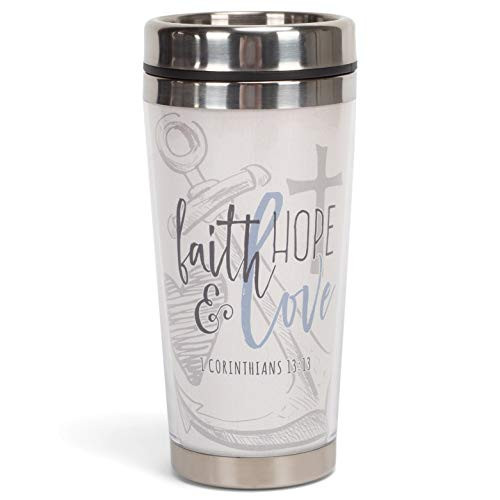 Faith Hope  and  Love Tan and Sky Blue 16 Ounces Stainless Steel Travel Tumbler