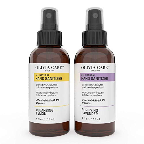 Olivia Care Hand Sanitizer Combo Alcohol Based - Lemon  and  Lavender - Antibacterial, Antiseptic, 99.9percent Effective Germ-Killing, Moisturizing. Remove Bacteria, Impurities, Dirt. Disinfectant - 2 X 4 FL OZ