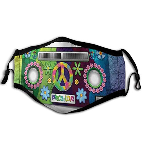 Comfortable Windproof mask,Old Style Hippie Van With Dripping Rainbow Paint Mid 60s Youth Revolution Movement Theme,Printed Facial decorations for adult