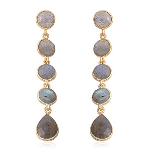 Dangle Drop Earrings 925 Sterling Silver Vermeil Yellow Gold Pear Labradorite Fashion Prom Jewelry for Women