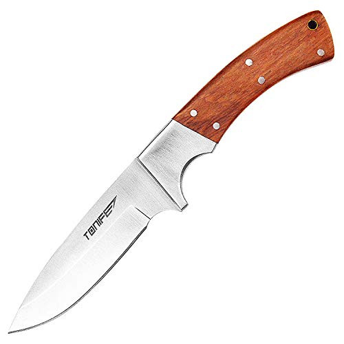 TONIFE Northstar Full Tang Fixed Blade Hunting Knife with Natural Rosewood Handle and Nylon Sheath