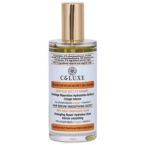 smoothing Hair Serum: Dry and damaged hair: Argan, phospholipids, keratin protect, Vegan, silicone-free, paraben-free: smoothing, repair, hydration, shine, detangling, thermo-protect, spray 1,69 Fl Oz