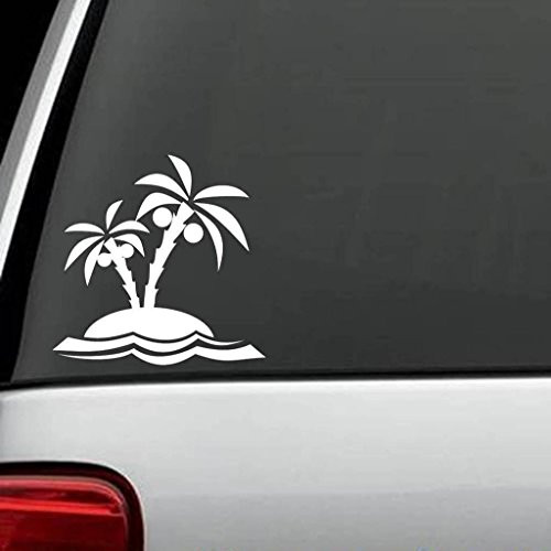 Palm Trees Beach Decal Vinyl Sticker|Cars Trucks Vans Walls Laptop| WHITE |5.5 x 5.5 in|CCI711