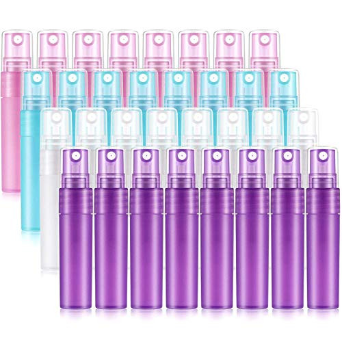 Dojoy 32 Pcs Mini Frosted Mist Spray Bottles, Plastic Tube Empty Refillable Perfume Bottles Portable Spray Bottle Container for Perfume Lotion(4 Colors - 5 ml) Dojoy 32 Pcs Mini Frosted Mist Spray Bottles, Plastic Tube Empty Refillable Perfume Bottles Portable Spray Bottle Container for Perfume Lotion(4 Colors - 5 ml)