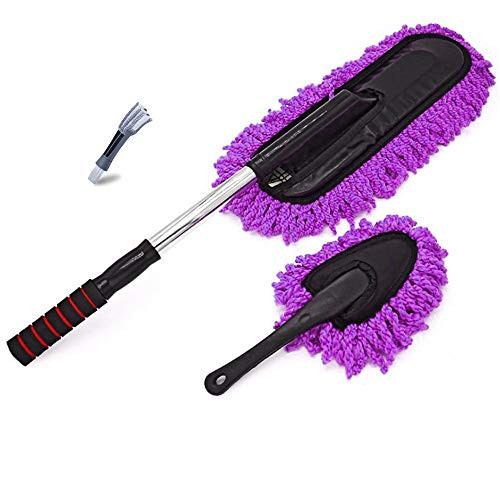 Microfiber Car Duster-Multipurpose Car Duster Exterior Brush with Extended Handle and Interior Cleaning Dash DusterplusAir-Conditioning Brush?3 Pieces Kit (Purple)