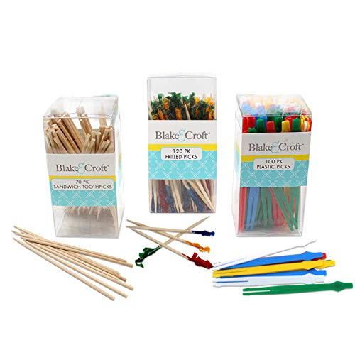 Wooden Sandwich Toothpicks, Frilled Picks, Plastic Picks   140 Wood Toothpicks, 360 Frilled Picks, 400 Plastic Picks for Sandwiches, Foods, Catering, Buffet, Party (900 Pieces)