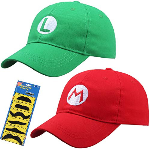 TISOSO Fashion Super Mario Bros Hat Baseball Cap Unisex Costume cosplay Halloween Hat for Adult Kids (Red and Green) 2Pcs TISOSO Fashion Super Mario Bros Hat Baseball Cap Unisex Costume cosplay Halloween Hat for Adult Kids (Red and Green) 2Pcs