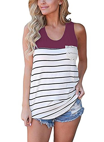 Hount Women's Summer Colorblock Casual Tank Tops Loose Fit Cotton Striped Cami Shirt Top (Small, Purple)