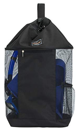 PACMAXI Mesh Scuba Diving Bag, Travel Dive Bag for Scuba or Snorkeling with 1 Zip Pocket and 1 Mesh Pocket, Can Holds Mask, Fins, Top Snorkel, Trek Fins. (Black)