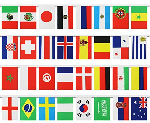 DANF 2018 World Cup String Flag 32 PCS Nation Countries 33 FEET, FIFA 32 Teams Soccer Associate Football Decoration Banner for Bar,Party,Sports Events (11"x7.8")