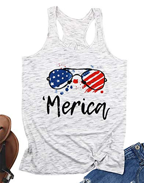 FLOYU American Flag Tank Top Women Merica Letters Sunglass Graphic Print Casual Sleeveless 4th of July Shirt (White, X-Large) FLOYU American Flag Tank Top Women Merica Letters Sunglass Graphic Print Casual Sleeveless 4th of July Shirt (White, X-Large)