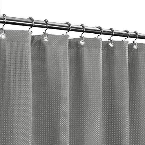 Stall Shower Curtain Fabric 48 x 72 inch, Waffle Weave, Hotel Luxury Spa, 230 GSM Heavy Duty, Water Repellent, Machine Washable, Gray Pique Pattern Decorative Bathroom Curtain