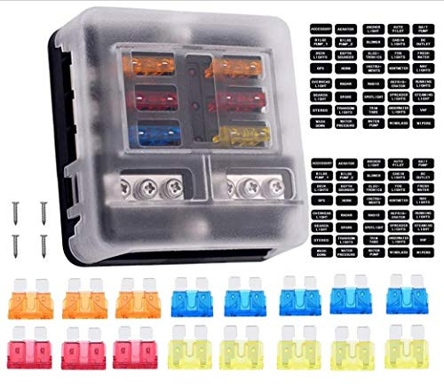Fuse Boxes 6 Way Blade Fuse Block 6 Circuits with Negative Bus Fuse Box Holder and LED Indicator for DC 12V-24V Automotive Car Marine Boat Truck RV Trailers
