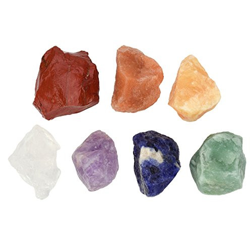 PESOENTH 7 Chakra Rough Worry Stones Anxiety Raw Crystals Healing Set Irregular Palm Pocket Rock Gemstones for Tumbling,Clear Quartz,Amethyst,Sodalite,Aventurine,Yellow Jade,Red Jasper
