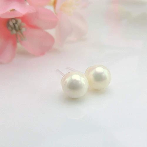 8mm Simulated Shell Pearl Earrings on Metal-Free Plastic Posts, White