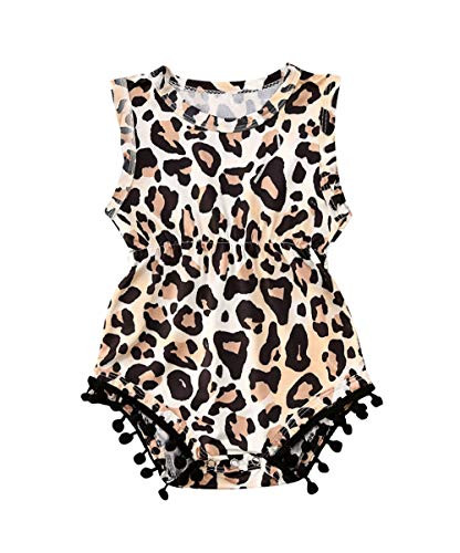 Newborn Kids Baby Girls Clothes Floral Jumpsuit Romper Playsuit Backless Ruffle Headband Sunsuit Outfits (Leopard, 0-6 Months)