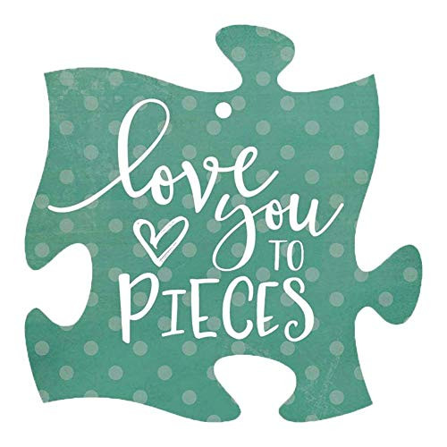 P. Graham Dunn Love You to Pieces Puzzle Green Dot 3 x 3 Wood Hanging Gift Wrap Tag Charm