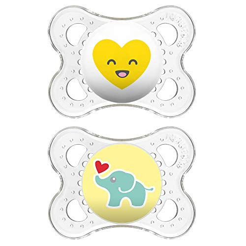 MAM Clear Collection Pacifiers (2 pack, 1 Sterilizing Pacifier Case), MAM Pacifier 0-6 Months, Unisex Baby Pacifiers, Best Pacifier for Breastfed Babies