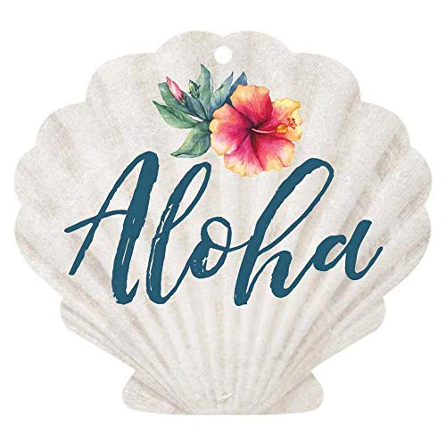 P. Graham Dunn Aloha Shell Floral Nautical White 3 x 3 Wood Hanging Gift Wrap Tag Charm