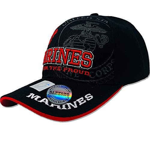 DANKONG U.S. Marine Hat -Official Licensed US Military 3D Embroidered Baseball Cap with Size Adjustable Hoop and Loop Closure for Men and Women - Marines - The Few. The Proud - Black