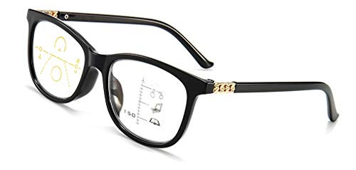 Progressive Multifocus Reading Glasses for Men  and  Women, No Line Multifocal Readers Blue Light Blocking Reading Glasses, 100percent UV Protection, Improved Sight, Black 3.0X 