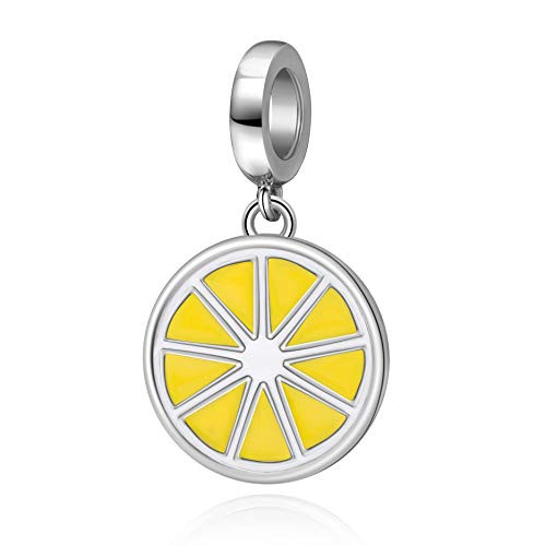 SOUKISS Yellow Lemon Charms 925 Sterling Silver Fruit Dangle Charms Fits European Bracelet